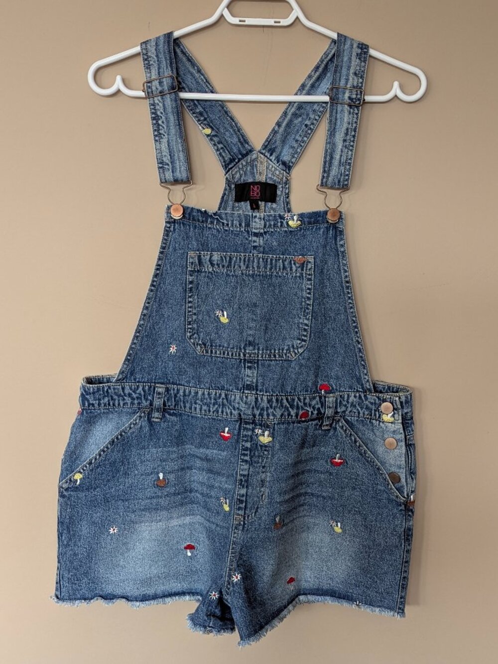 Mushroom and Flowers Embroidered Denim Shorteralls - No Boundaries